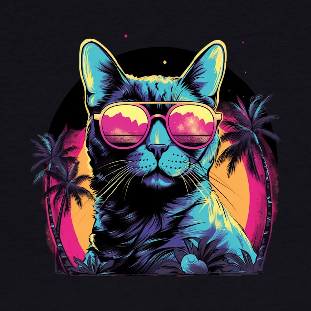 Retro Wave Egyptian Mau Cat Shirt by Miami Neon Designs